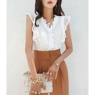 Ruffle-shoulder Full Lace Top