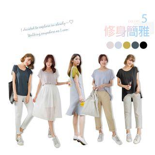 Cap-sleeved Crepe Boxy Tee