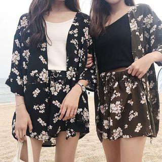 Set: Printed Open-front Jacket + Printed Shorts