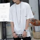 Plaid Panel Elbow Sleeve T-shirt
