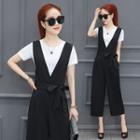 Set: Plain Short Sleeve T-shirt + Plain Pinafore Jumpsuit