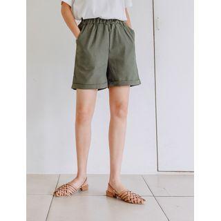 Rollup-hem Linen Blend Shorts