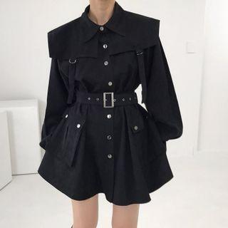 Plain Belted Mini A-line Dress
