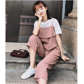 Set: Plain Short Sleeve T-shirt + Camisole Top + Cropped Pants