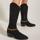 Block Heel Chained Tall Cowboy Boots