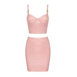 Spaghetti-strap Faux Leather Bodycon Dress