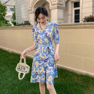 Flora Print Puff-sleeve A-line Dress