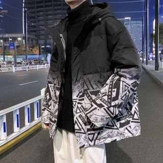 Ombre Hooded Padded Zip-up Jacket