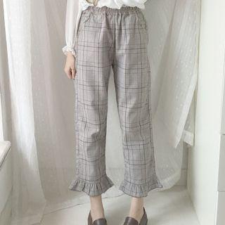 Plaid Frill Trim Pants