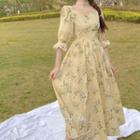 Floral Elbow Sleeve A-line Dress
