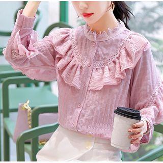 Long-sleeve Plain Lace Blouse
