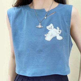 Bear Print Cropped Tank Top