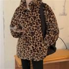 Stand Collar Leopard Print Fleece Jacket