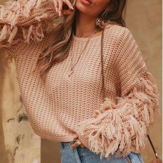 Fringed Trim Cropped Sweater
