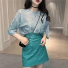 Glitter Short-sleeve T-shirt / High-waist Skirt