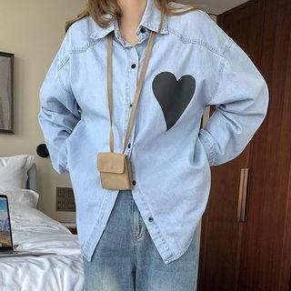 Heart Denim Shirt Blue - One Size