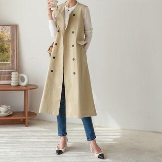 Sleeveless Collarless Midi Trench Dress