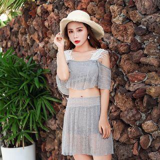 Set: Cold-shoulder Lace Bikini Top + Swim Skirt