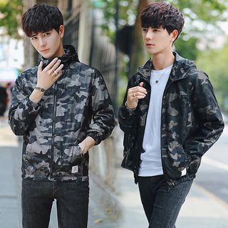 Camouflage Mesh-overlay Hooded Jacket