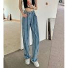Adjustable High-waist Striped Wide-leg Jeans