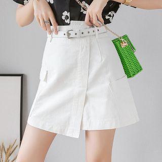 High Waist A-line Plain Skort With Belt