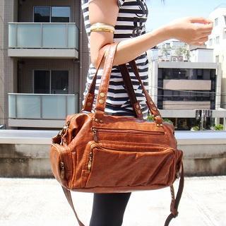 Faux Leather Satchel Camel - One Size