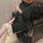 Set: Mock Neck Knit Faux Pearl Accent Sweater + Lace A-line Skirt