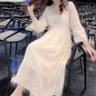 Plain V-neck Fringed 3/4-sleeve Dress