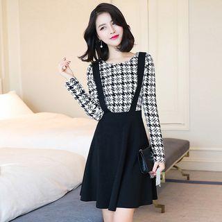 Mock Two Piece Houndstooth Dress