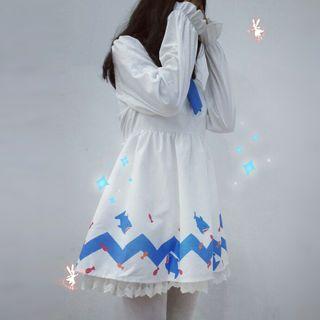Set: Shark Hooded Cape + Shark Print Long-sleeve Dress