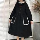 Long-sleeve Corduroy A-line Midi Dress Black - One Size