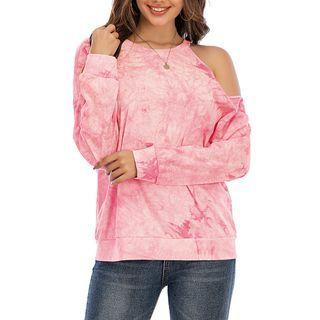 Cold-shoulder Tie-dyed Sweatshirt