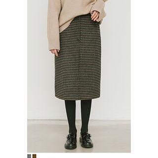 Checked Wool Blend Midi Skirt