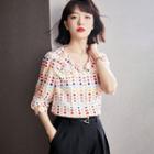 Elbow Sleeve Dotted Print Blouse