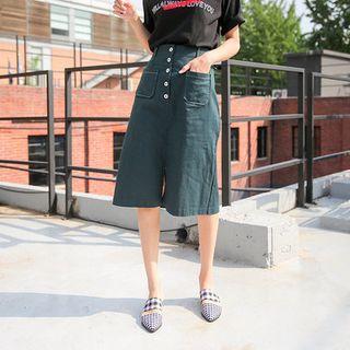 Button-detail Dual-pocket Midi Skirt