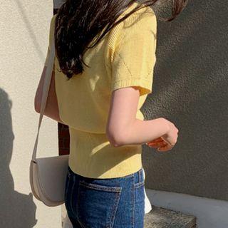 Short-sleeve Tube-hem Knit Top