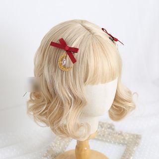 1 Pair Set: Ribbon Faux Pearl Hair Clip
