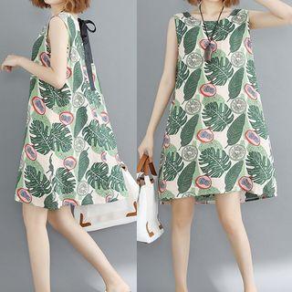 Leaf Print Mini A-line Tank Dress