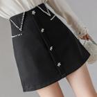 High-waist Beaded Mini A-line Skirt