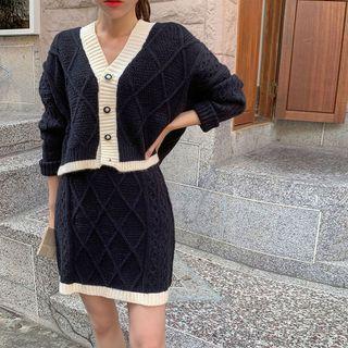 Ringer Cable-knit Cardigan & Miniskirt Set