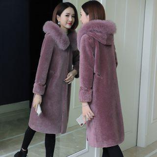 Faux-fur Hooded Snap-button Coat