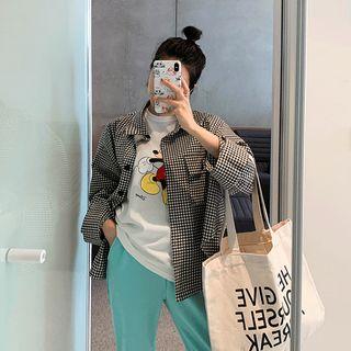 Dual-pocket Dip-back Oversized Gingham Shirt