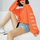 Lettering Cropped Pullover Orange - One Size
