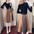 Set: Long Sleeve Knit Top + Panel A-line Skirt