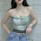 Halter Crisscross Tie-dyed Camisole Top Green - One Size