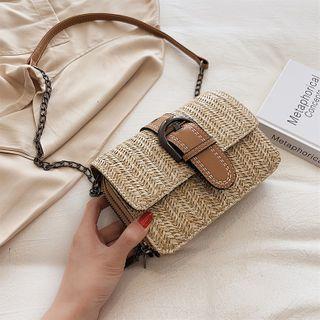 Faux Leather Cane Panel Crossbody Bag