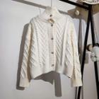 High-neck Cable-knit Argyle Cardigan