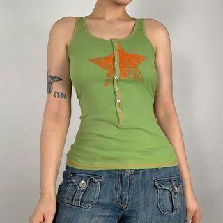 Star Print Henley Tank Top