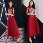Embroidered A-line Cocktail Dress / Evening Gown