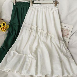 Asymmetrical Ruffle-trim Midi Skirt